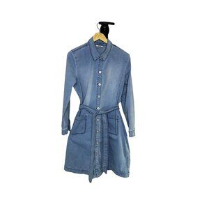 Style & Co Womens Light Denim Shirt Dress With Belt - Long Sleeve Button Down Lg
